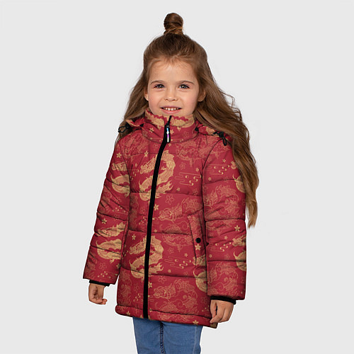 Зимняя куртка для девочки The chinese dragon pattern / 3D-Красный – фото 3