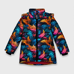 Куртка зимняя для девочки Фантастические листья растений узор, цвет: 3D-красный