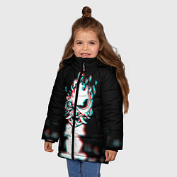 Куртка зимняя для девочки Samurai glitch cyberpunk city, цвет: 3D-светло-серый — фото 2