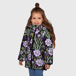 Куртка зимняя для девочки Цветы с черепами, цвет: 3D-черный — фото 2