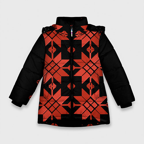 Зимняя куртка для девочки Удмуртский - вертикаль black / 3D-Черный – фото 1