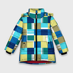 Куртка зимняя для девочки Ретро квадраты, цвет: 3D-красный