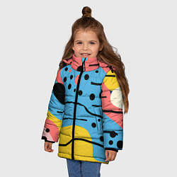 Куртка зимняя для девочки Абстракция с черными пятнами на разноцветном фоне, цвет: 3D-светло-серый — фото 2