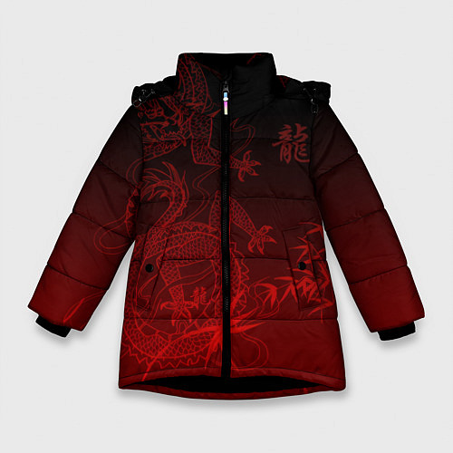 Зимняя куртка для девочки Дракон в градиенте / 3D-Черный – фото 1