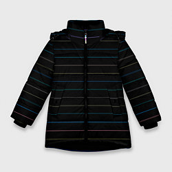 Куртка зимняя для девочки Разноцветные полосы на чёрном, цвет: 3D-черный