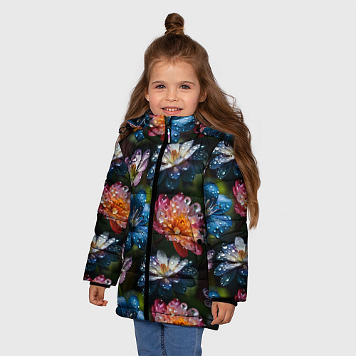 Зимняя куртка для девочки Капли на цветах / 3D-Красный – фото 3