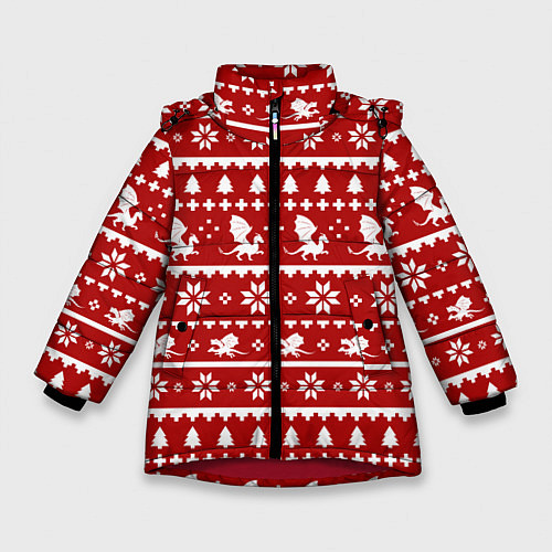 Зимняя куртка для девочки Dragon year pattern / 3D-Красный – фото 1