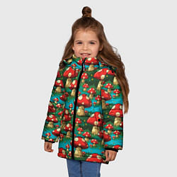 Куртка зимняя для девочки Мультяшный мухомор паттерн, цвет: 3D-черный — фото 2