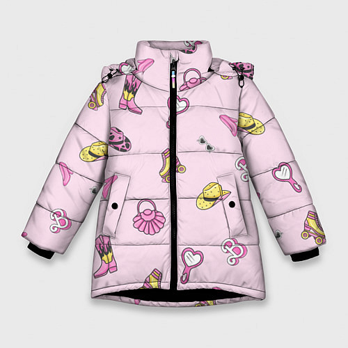 Зимняя куртка для девочки Барби аксессуары - розовый паттерн / 3D-Черный – фото 1