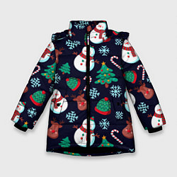 Зимняя куртка для девочки Снеговички с рождественскими оленями и елками