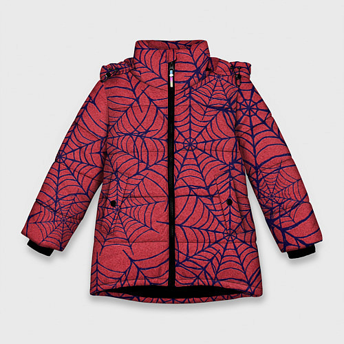 Зимняя куртка для девочки Паутина красно-синий / 3D-Черный – фото 1
