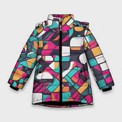 Зимняя куртка для девочки Разноцветные ретро фигуры
