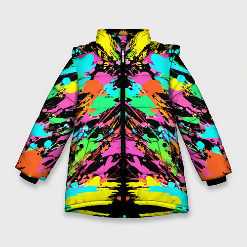 Зимняя куртка для девочки Красочный зеркальный паттерн - кляксы / 3D-Черный – фото 1