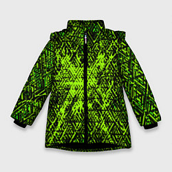 Куртка зимняя для девочки Зелёная глитч инфекция, цвет: 3D-черный