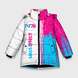 Куртка зимняя для девочки Mass Effect neon gradient style: по-вертикали, цвет: 3D-черный