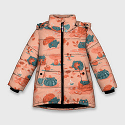Куртка зимняя для девочки Осенние лягушки, цвет: 3D-черный