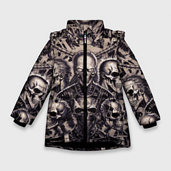 Куртка зимняя для девочки Татуировка черепов, цвет: 3D-черный