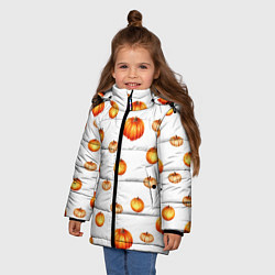 Куртка зимняя для девочки Оранжевые тыквы - паттерн, цвет: 3D-светло-серый — фото 2