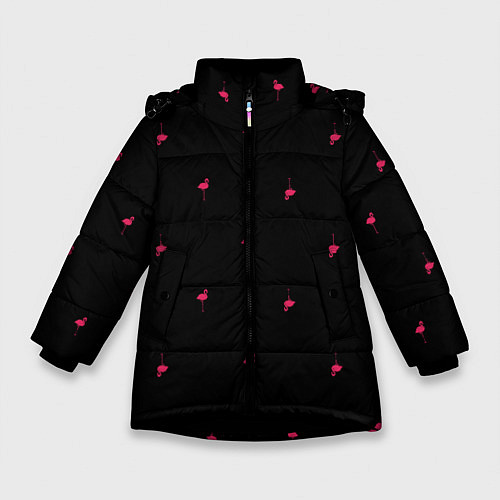 Зимняя куртка для девочки Розовый фламинго патерн / 3D-Черный – фото 1