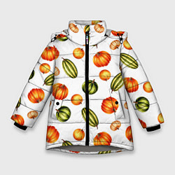 Куртка зимняя для девочки Разноцветные тыквы - паттерн, цвет: 3D-светло-серый