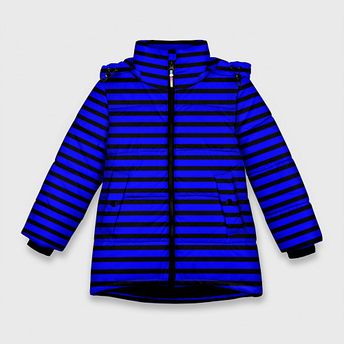 Зимняя куртка для девочки Ультрамариновый в чёрную полоску / 3D-Черный – фото 1