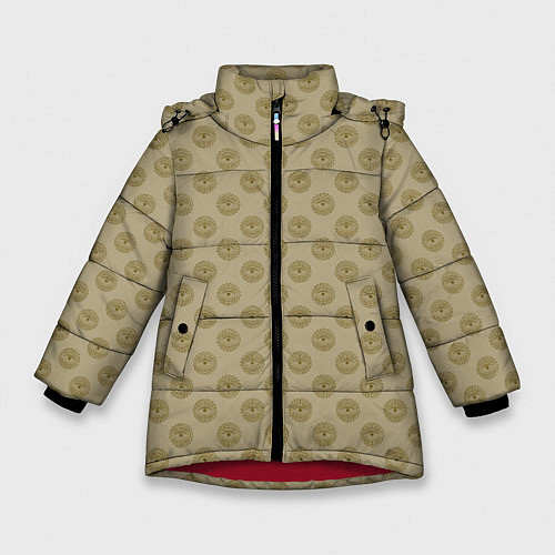 Зимняя куртка для девочки Паттерн глаз с растительным орнаментом на бежевом / 3D-Красный – фото 1
