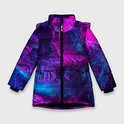 Куртка зимняя для девочки Неоновая абстракция синий и розовый, цвет: 3D-черный
