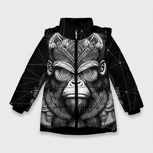 Зимняя куртка для девочки Кинг Конг король обезьян на фоне созвездия / 3D-Черный – фото 1