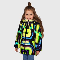 Куртка зимняя для девочки Mirror abstract composition - неон, цвет: 3D-черный — фото 2