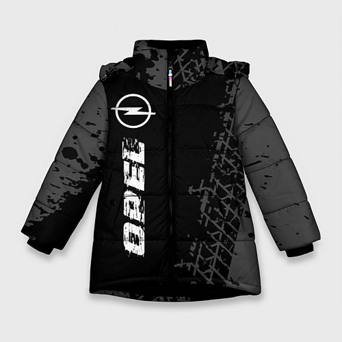 Зимняя куртка для девочки Opel speed на темном фоне со следами шин: по-верти / 3D-Черный – фото 1