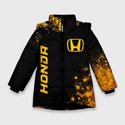 Зимняя куртка для девочки Honda - gold gradient: надпись, символ / 3D-Черный – фото 1