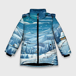 Куртка зимняя для девочки Новогодний пейзаж природа, цвет: 3D-черный
