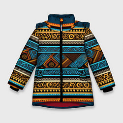 Куртка зимняя для девочки Этнический рисунок в горизонтальную полоску, цвет: 3D-красный