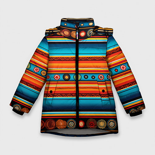 Зимняя куртка для девочки Этнический узор в горизонтальную полоску / 3D-Светло-серый – фото 1