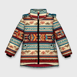 Куртка зимняя для девочки Этнический паттерн в горизонтальную полоску, цвет: 3D-красный