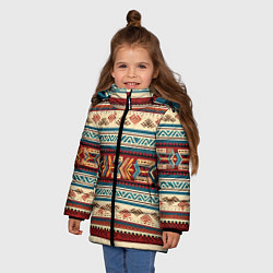 Куртка зимняя для девочки Этнический паттерн в горизонтальную полоску, цвет: 3D-красный — фото 2