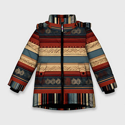 Куртка зимняя для девочки Этнический принт в полоску, цвет: 3D-черный