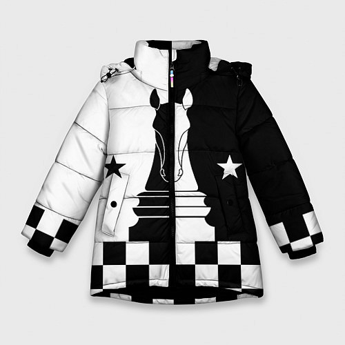Зимняя куртка для девочки Шахматный конь / 3D-Черный – фото 1
