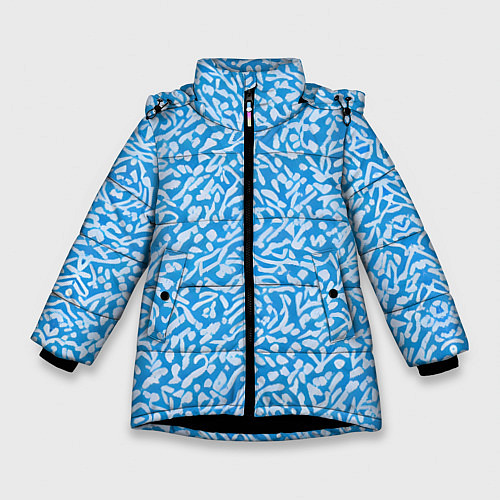 Зимняя куртка для девочки Белые узоры на синем фоне / 3D-Черный – фото 1