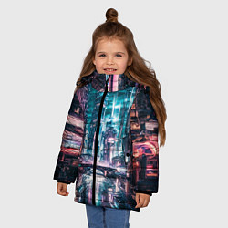Куртка зимняя для девочки Город будущего узор, цвет: 3D-красный — фото 2