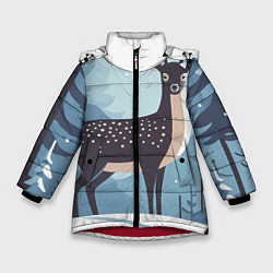 Зимняя куртка для девочки Зимняя сказка олень в лесу