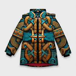 Куртка зимняя для девочки Орнамент в норвежском стиле, цвет: 3D-красный