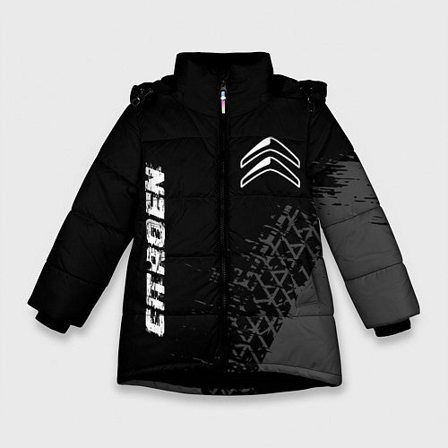 Зимняя куртка для девочки Citroen speed на темном фоне со следами шин вертик / 3D-Черный – фото 1