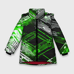 Куртка зимняя для девочки Киберпанк линии белые и зелёные, цвет: 3D-красный