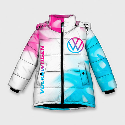 Зимняя куртка для девочки Volkswagen neon gradient style вертикально / 3D-Черный – фото 1