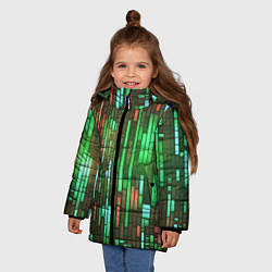 Куртка зимняя для девочки Неоновые полосы зелёные, цвет: 3D-черный — фото 2