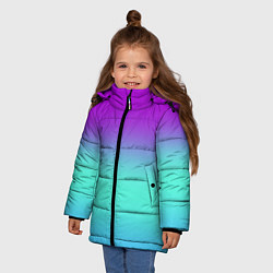 Куртка зимняя для девочки Фиолетовый бирюзовый голубой неоновый градиент, цвет: 3D-светло-серый — фото 2