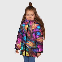 Куртка зимняя для девочки Яркий абстрактный фрактальный узор, цвет: 3D-красный — фото 2