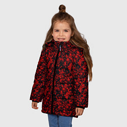 Куртка зимняя для девочки Абстракция чёрная с красными перьями, цвет: 3D-черный — фото 2