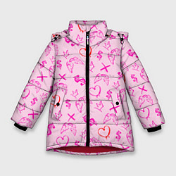Куртка зимняя для девочки Паттерн - розовые граффити, цвет: 3D-красный